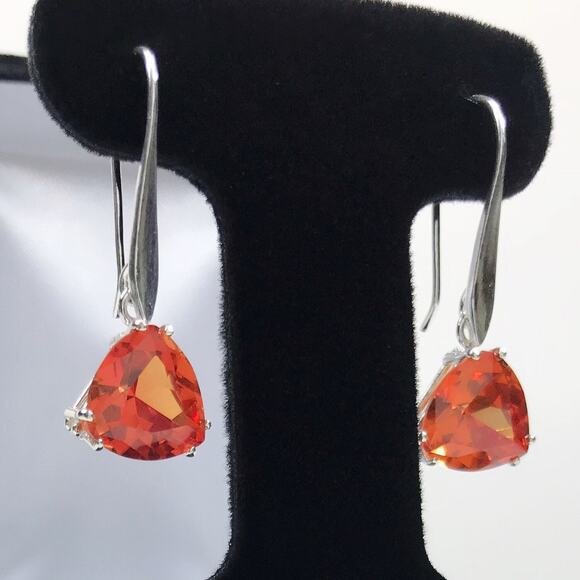 Beautiful 7ctw Trillion Cut Padparadscha Sapphire Earrings Orange Sapphire - Picture 5 of 6